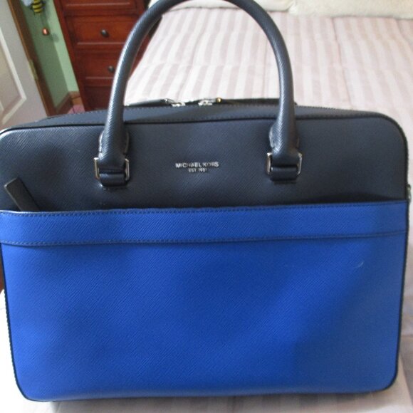 Vintage Michael Kors Black & Blue Soft Briefcase Attache Tote